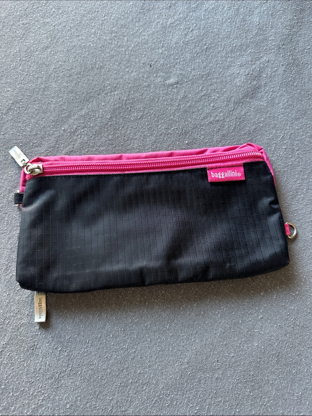 Baggallini Black Cosmetic Pouch with Hot Pink Trim